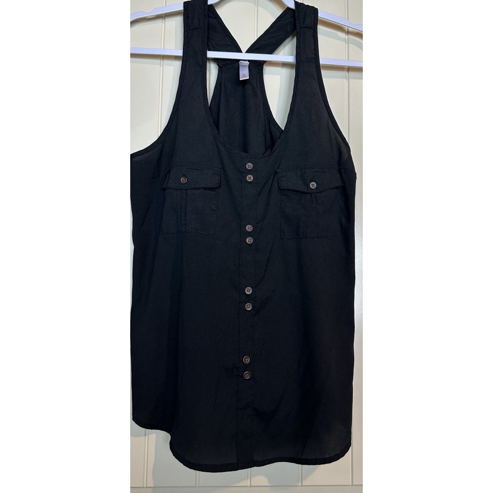 Xhilaration black Sleeveless faux button front racerback top blouse red sz M